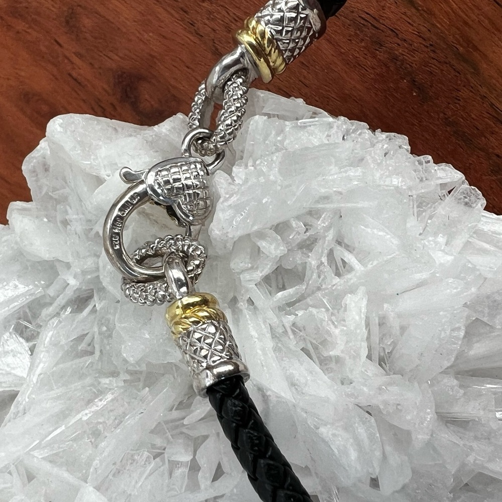 Judith Ripka JR TWO Sterling Silver 18K Diamond Leather Cord Necklace 15 3/4” - Picture 4 of 11